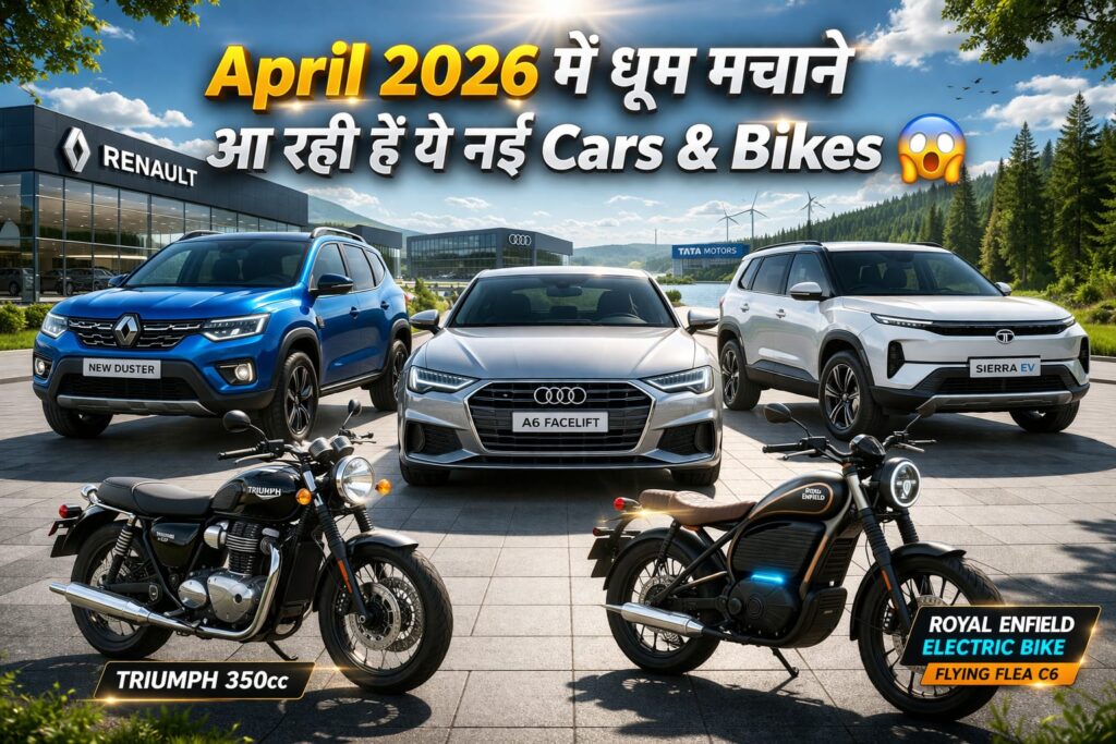 April 2026 car and bike launch India full list with Renault Duster, Audi A6 facelift, Tata Sierra EV and new bikes