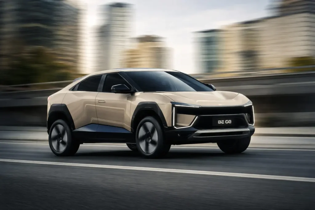 Mahindra BE 6 electric SUV driving on city road