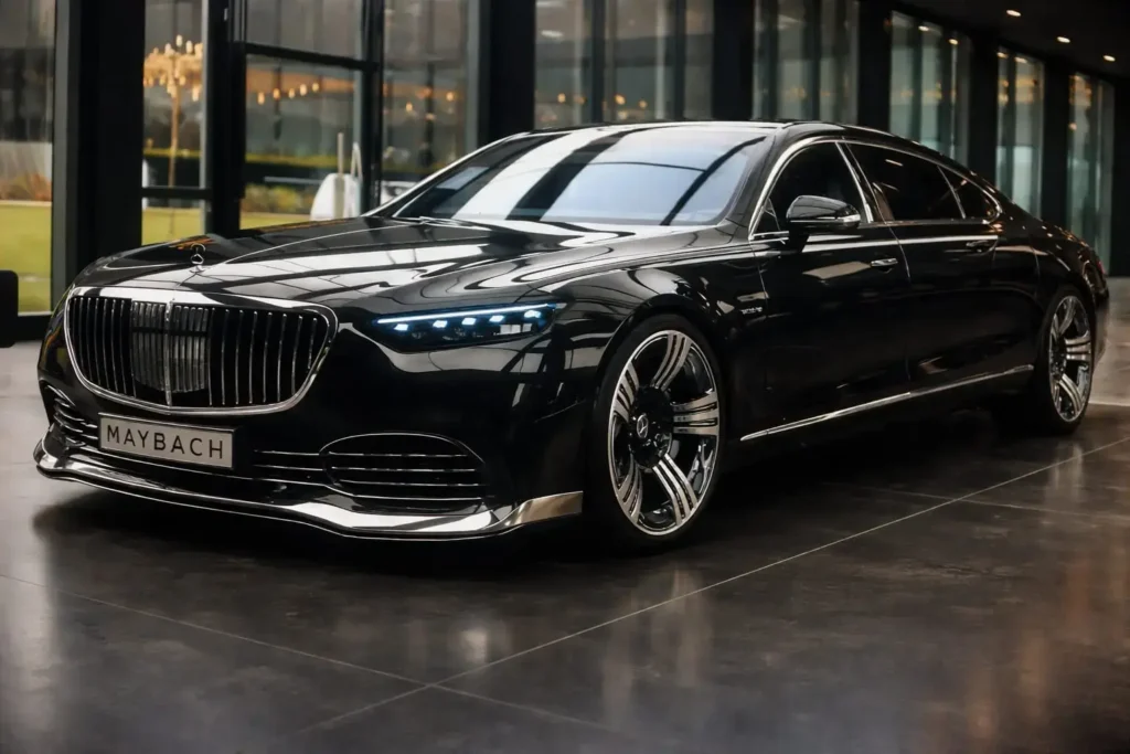 Mercedes-Maybach S-Class 2026 Black Maybach luxury car showroom exterior view