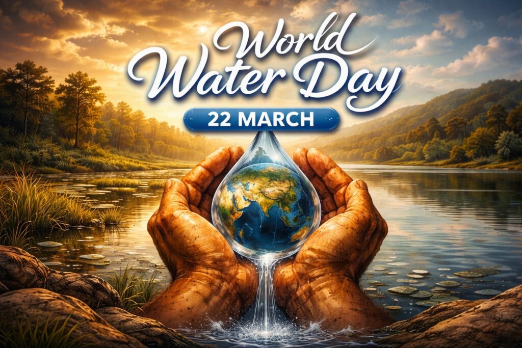 Hands holding water drop with Earth for World Water Day