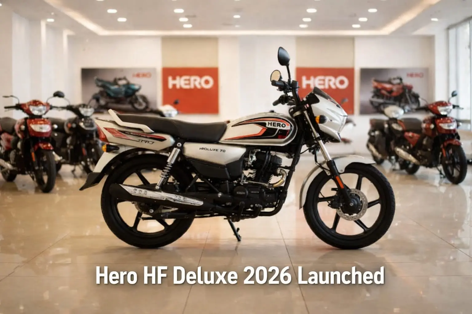 Hero HF Deluxe 2026 showroom bike launched banner