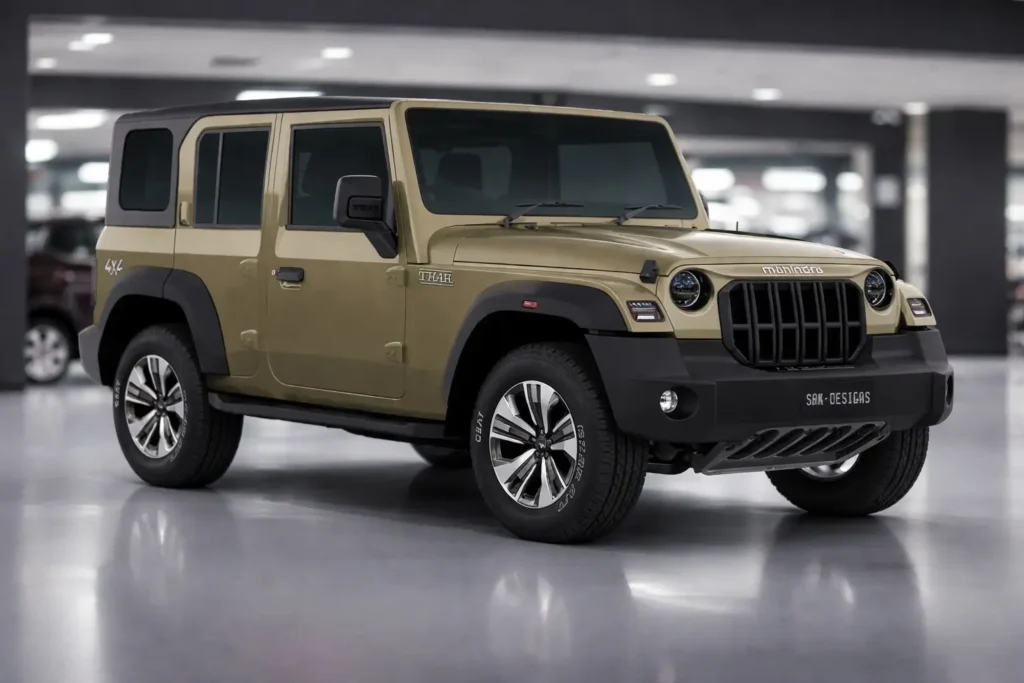 Mahindra Thar 2026 Olive green HD SUV showroom view