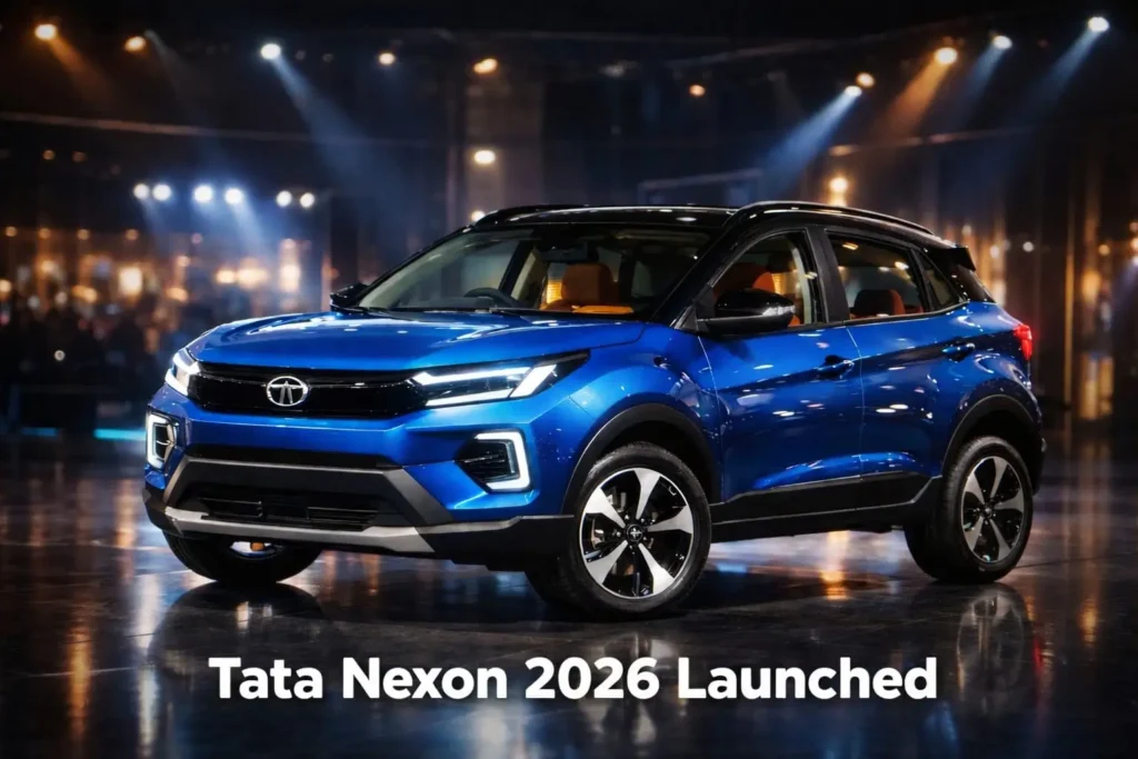 Tata Nexon 2026 blue SUV launched bold text