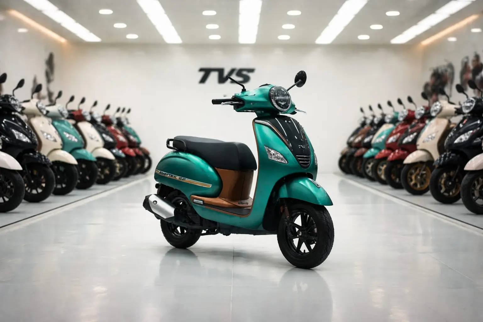 TVS Jupiter 125 2026 green scooter showroom front view