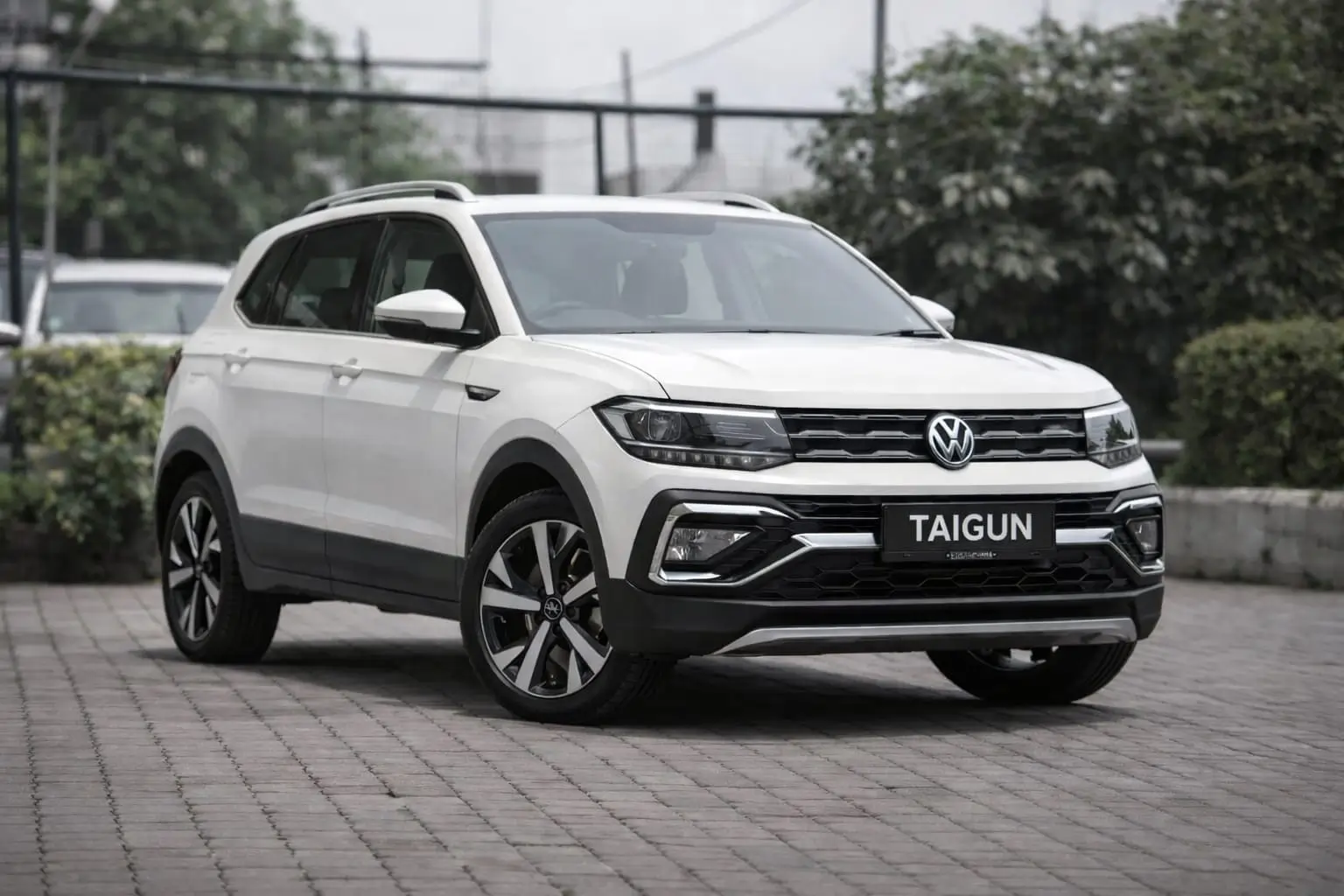 Volkswagen Taigun 2026 white with TAIGUN number plate